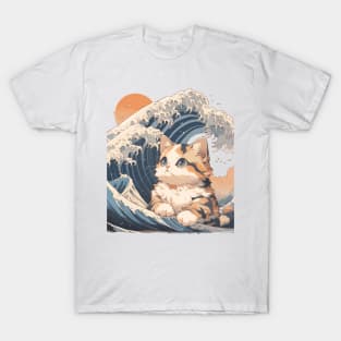 Hokusai vs cute kitty T-Shirt